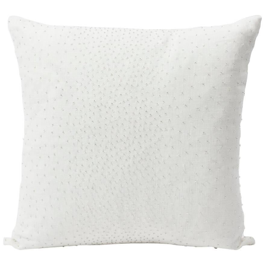 Schumacher Northern Lights Bead-Embellished White Two-Sided 18" Linen Pillow For Sale