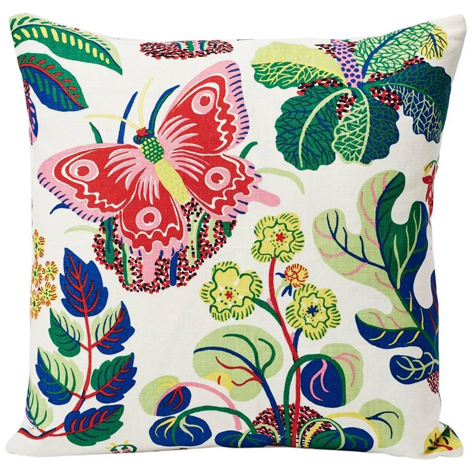 Schumacher Josef Frank Exotic Butterfly Spring Color Two-Sided 18" Linen Pillow