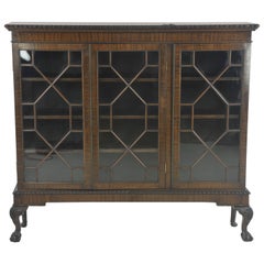 Antique Bookcase, Mahogany Cabinet with Ball and Claw Feet