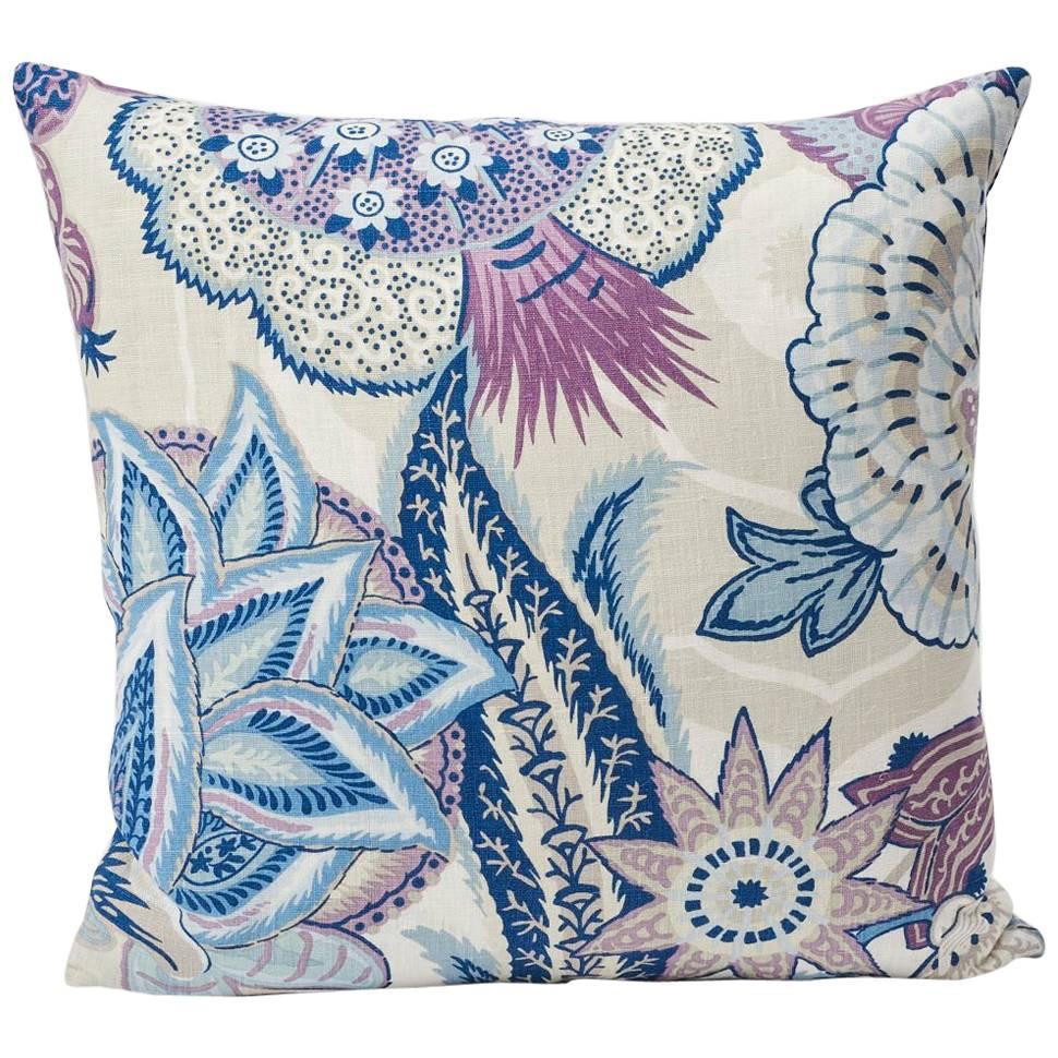 Schumacher Zanzibar Art Deco Floral Hyacinth Purple Two-Sided 18" Linen Pillow For Sale