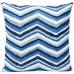 Schumacher Shasta Embroidery Chevron Striped Blue Two-Sided 18" Pillow