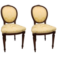 18th Century Louise XVI Walnut Pair of Chairs Restored Upholstered New Covered