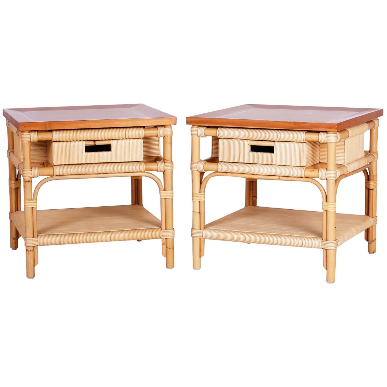 Pair of Modern Bamboo and Reed Tables
