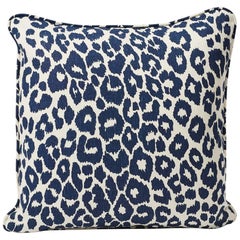 Schumacher Iconic Leopard Animal Print Ink Blue Two-Sided 18" Linen Pillow