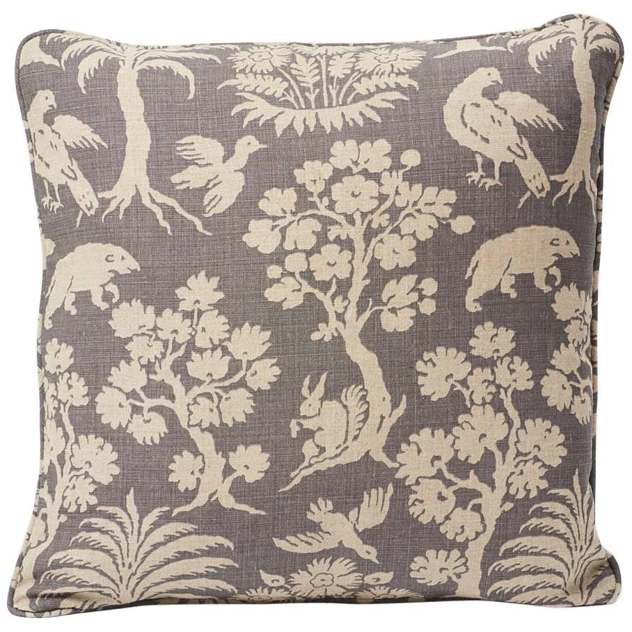 Schumacher Woodland Silhouette 20th Century Two-Sided 18" Slubbed Linen Pillow For Sale