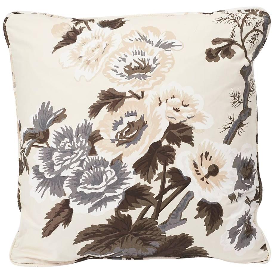 Schumacher Pyne Hollyhock Floral Chintz Charcoal Two-Sided 18" Cotton Pillow For Sale
