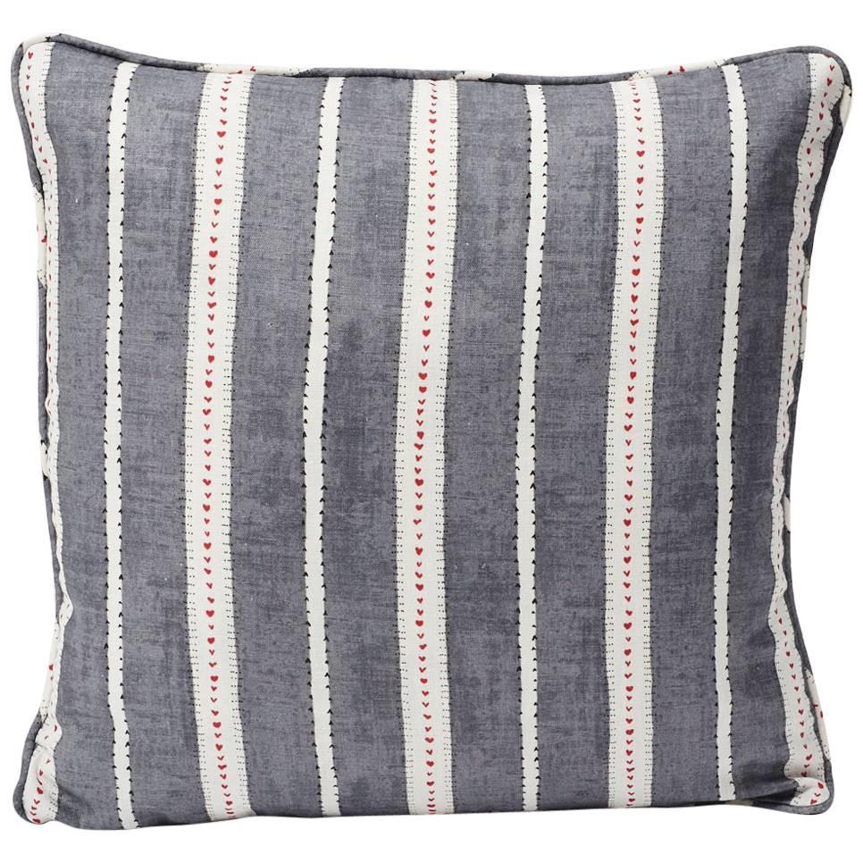 Schumacher Amour Stripe Charcoal White Linen Two-Sided 18" Pillow For Sale