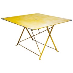 Unusual, Large Square Yellow Painted Iron Folding GardenTable