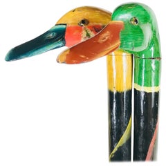 Vintage Pair of Mallard Duck Head Hand-Painted Walking Sticks, 1950s, England