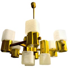 Gaetano Sciolari mid-century Murano Chandelier Glass gilt frame, 1960