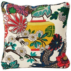 Schumacher Chiang Mai Dragón Chinoiserie Alabastro Lino Dos Caras 18" Cojín