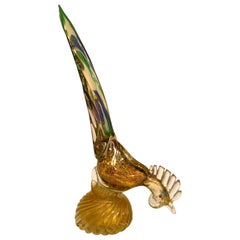 Barbini 1950 Multi-Color Cock in Murano Glass with Gold Leaf