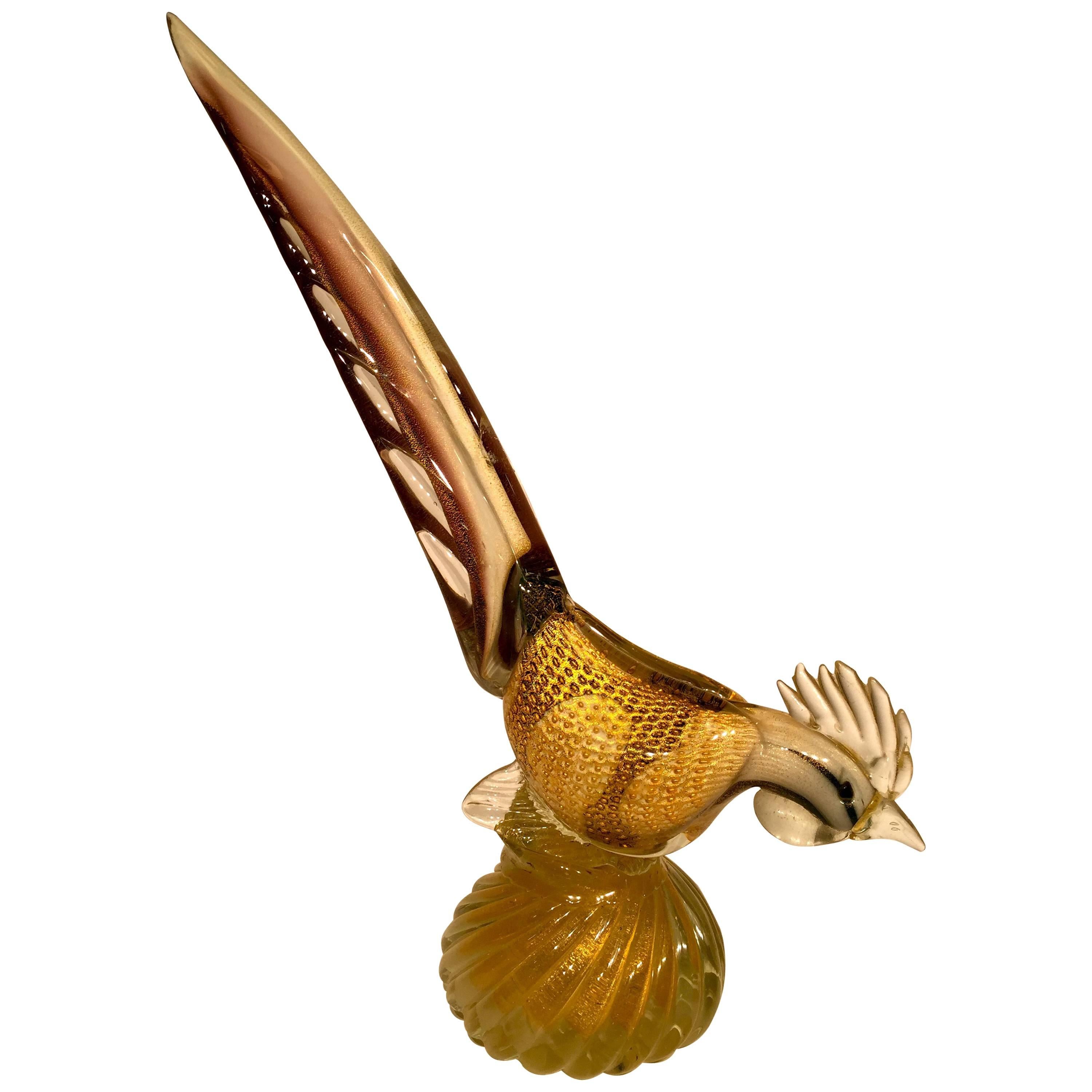 Barbini 1950 Multi-Color Cock in Murano Glass with Gold Leaf For Sale