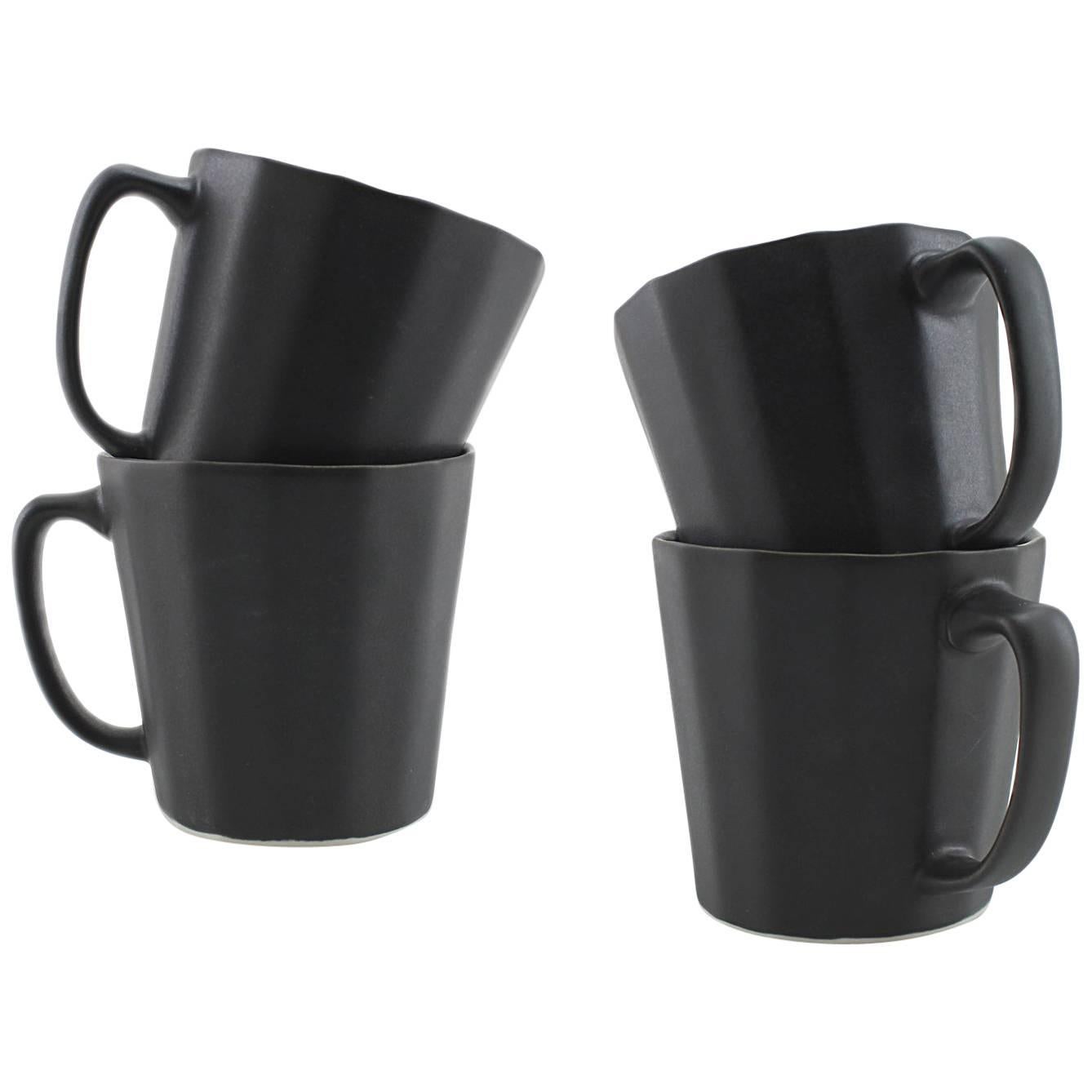 Monday Mug Matte Black Set of Four Coffee Mug Contemporary Glazed Porcelain For Sale