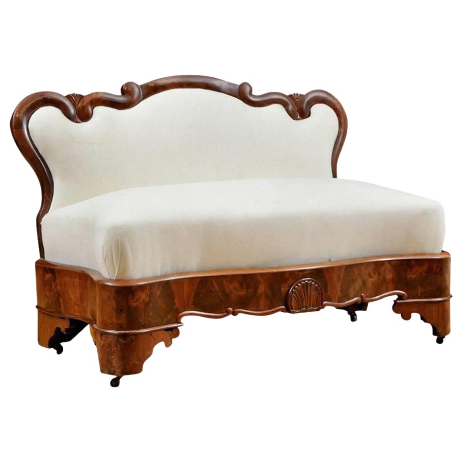 Upholstered American Window Settee In Mahogany, circa 1850 For Sale