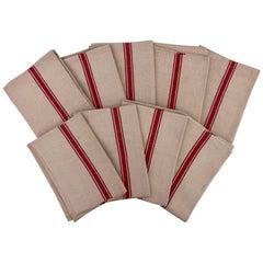 Retro Set of Nine Large French Thick Linen Kitchen Towels/Napkins, 1950s