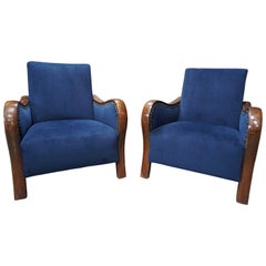 Pair of French Art Deco Velvet Armchairs