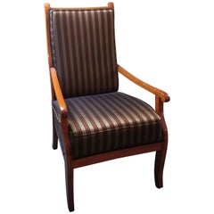 19th Century Biedermeier Ash Wood Armchair Restored Polished Upholstered