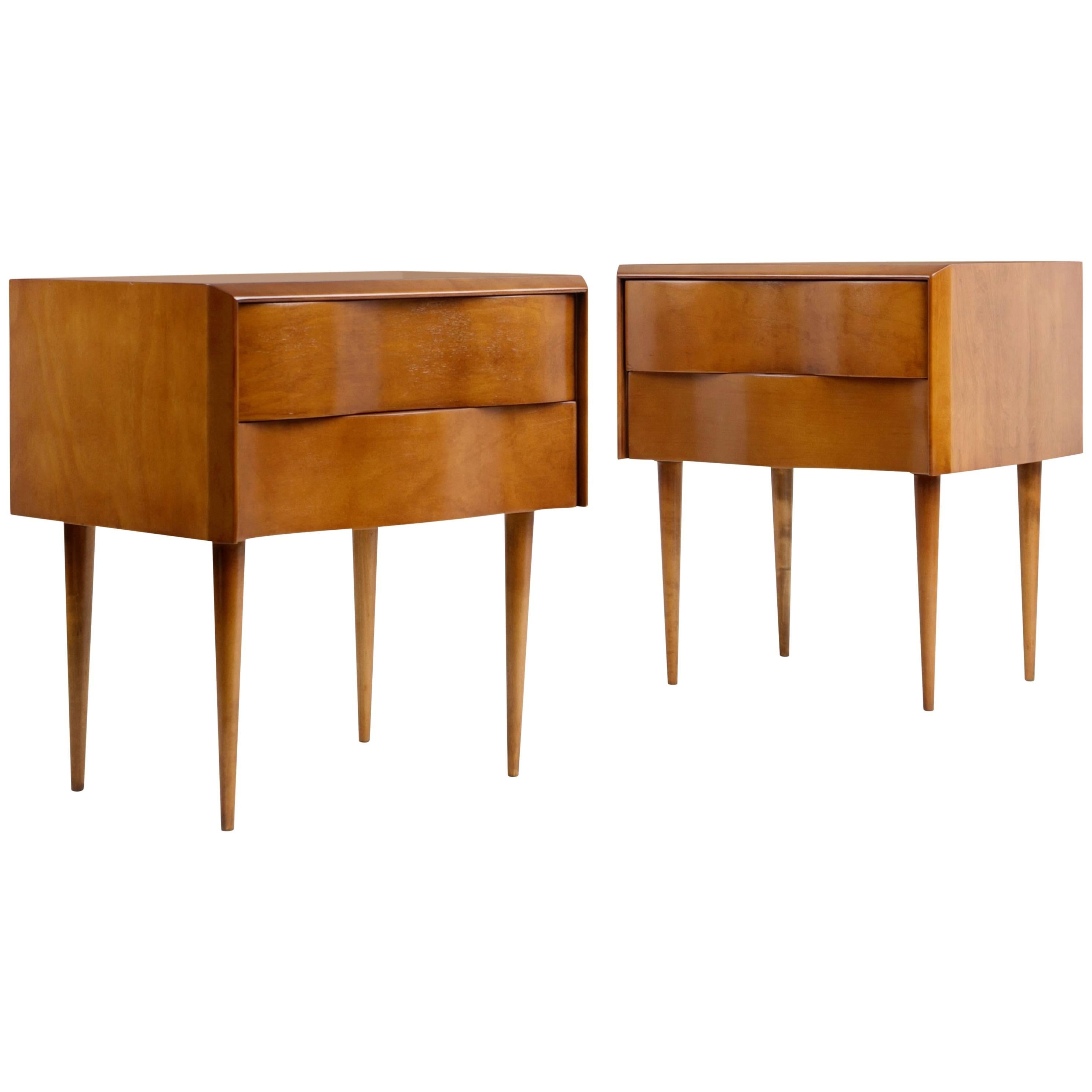 Edmond Spence Wave Front Nightstands, Stamped, circa 1950