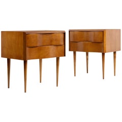 Edmond Spence Wave Front Nightstands, Stamped, circa 1950