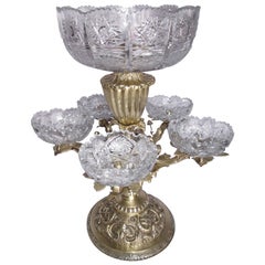 Antique Victorian Epergne Centrepiece, Brass and Glass Centrepiece for Fruit or Flowers