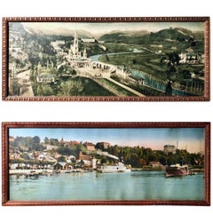 French Framed Colorized Photos of the Basilica of Lourdes and Thonon-les-bains