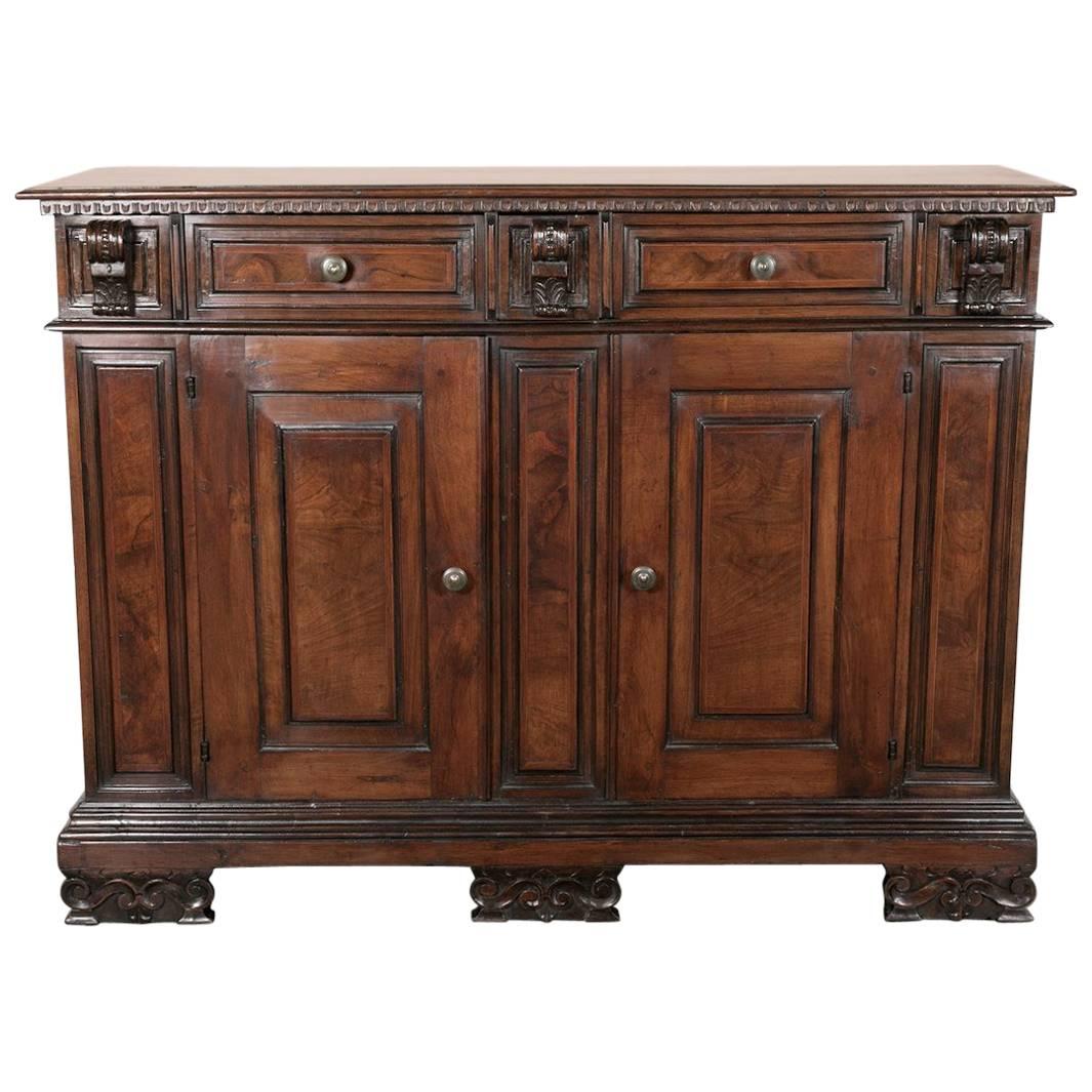 19th Century Italian Walnut Buffet with Bookmatched Front