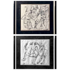 Two Framed Marker on Paper Towel Made Works Made in Paris and Signed, Hugh Weiss