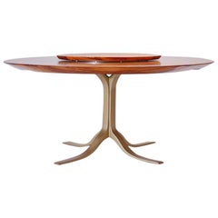 Bespoke Round Table, Reclaimed Hardwood, Brass Base by P. Tendercool