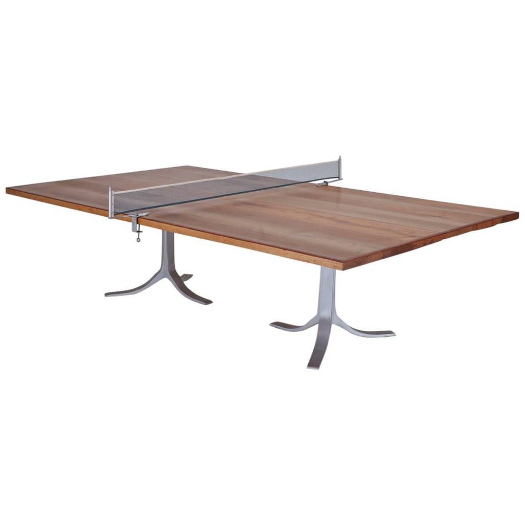 Ping Pong Table, Reclaimed Hardwood, Sand Cast Base by P. Tendercool in Stock For Sale