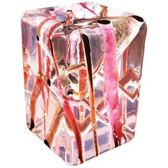 Kisimi Pink Branches Side Table with Acrylic Glass and Driftwood