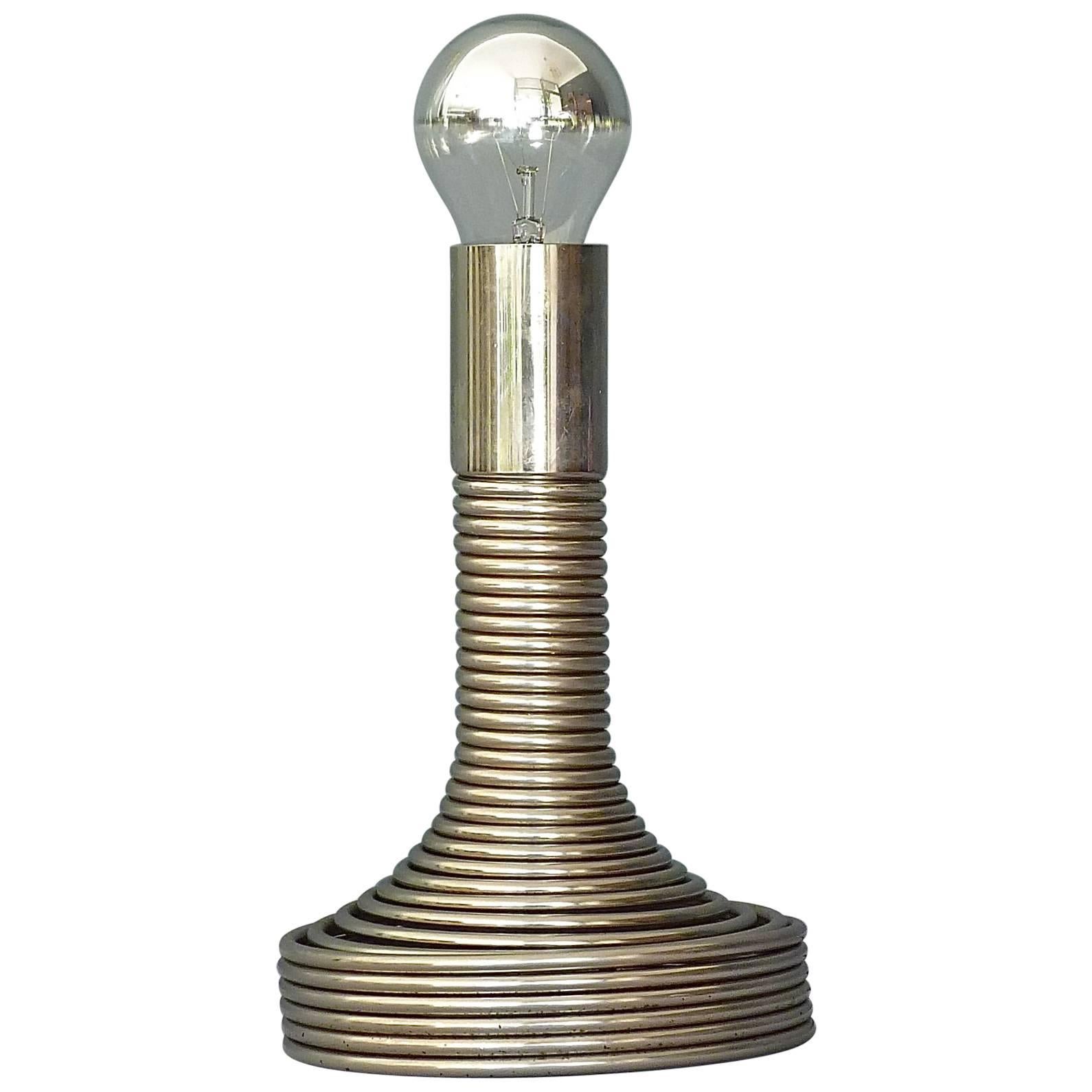 Italienische italienische Tischlampe Angelo Mangiarotti für Kerze, Spiral aus Chromstahl, 1970er Jahre