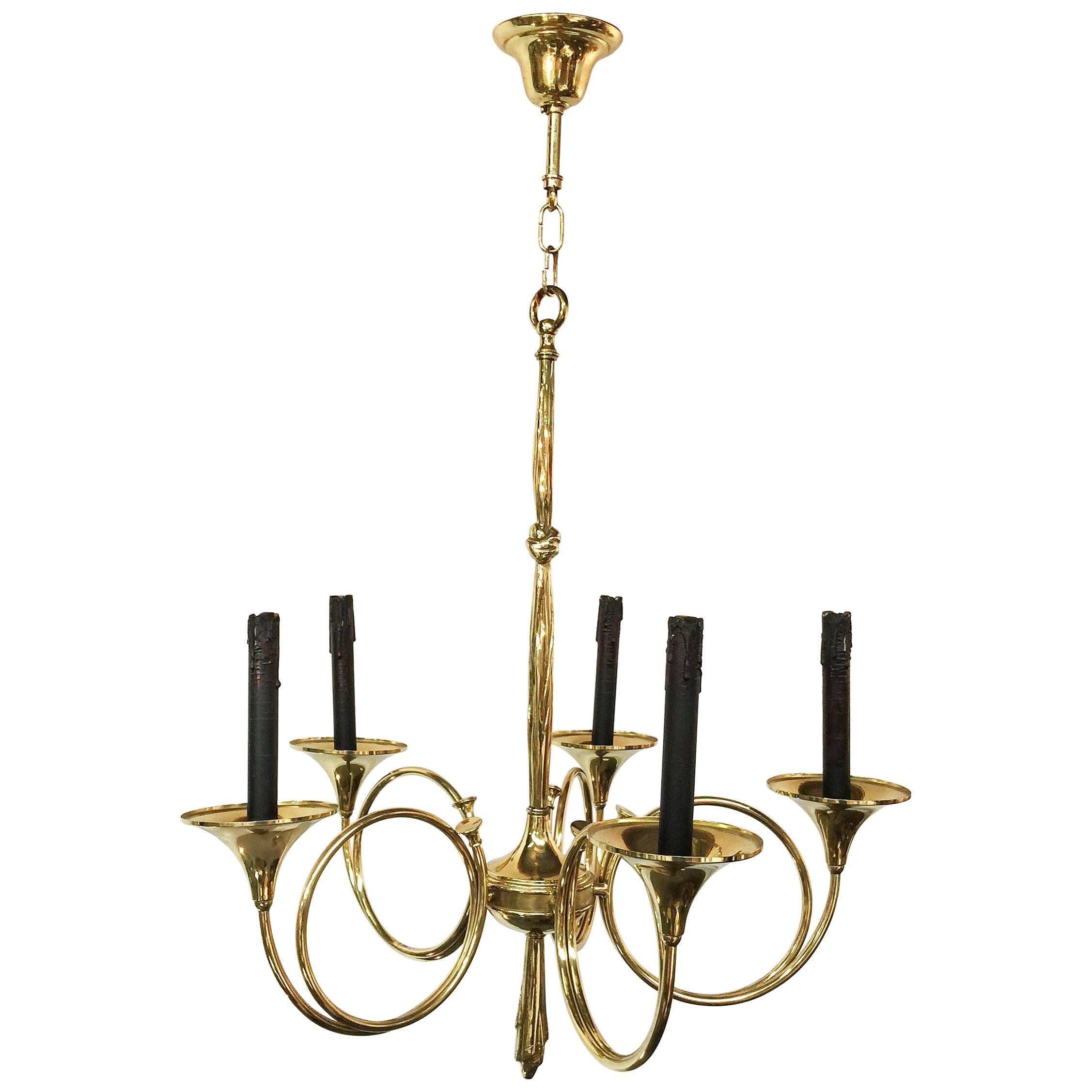 1950 Brass Chandelier with Hunt Design in the Style of Maison Jansen