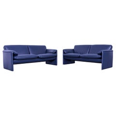 Leolux Bora Designer Leather Sofa Set of Two, Blue Two-Seat