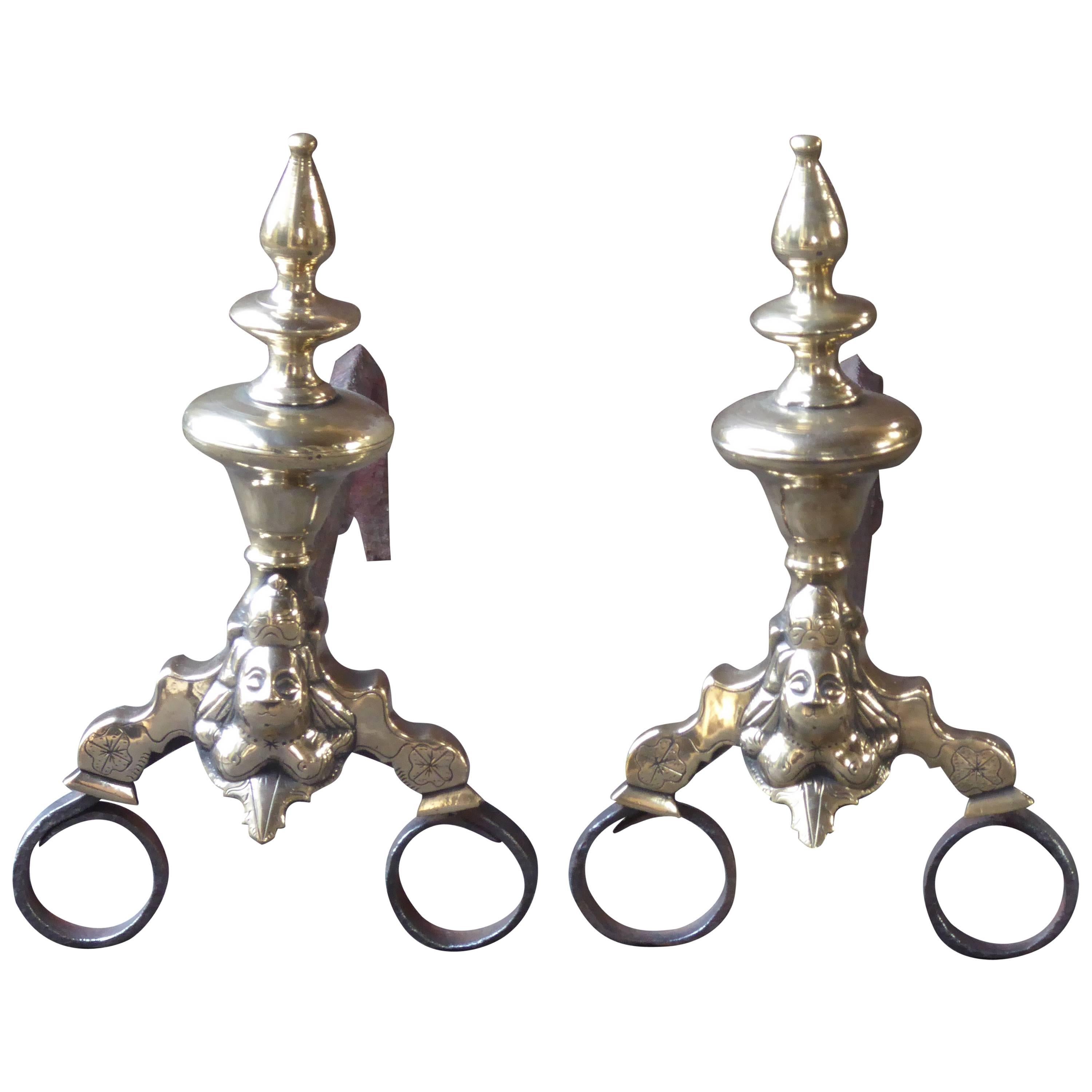 17th Century French Louis XIV Andirons or Firedogs For Sale