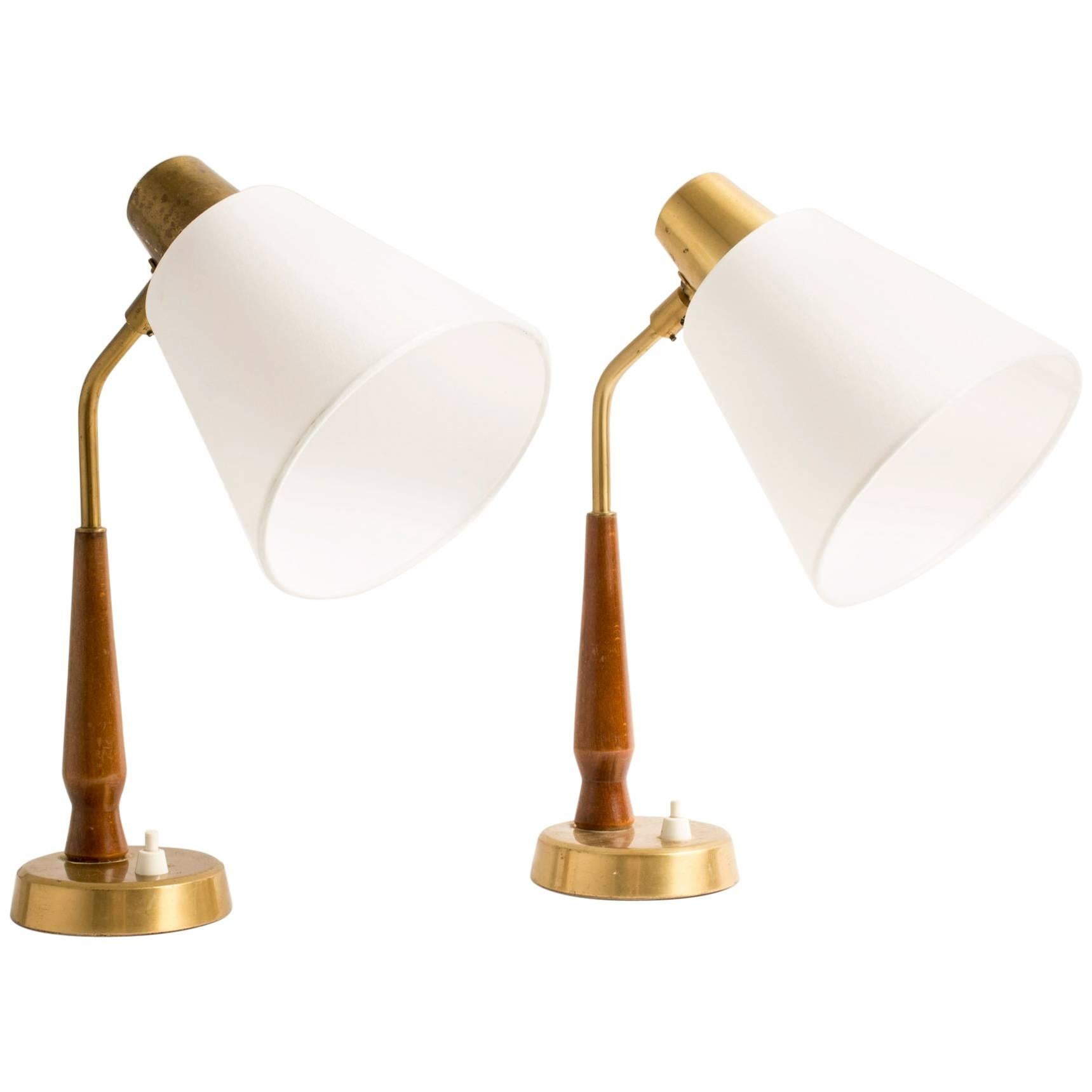 Pair of Teak and Brass Table Lamps by Hans Bergström