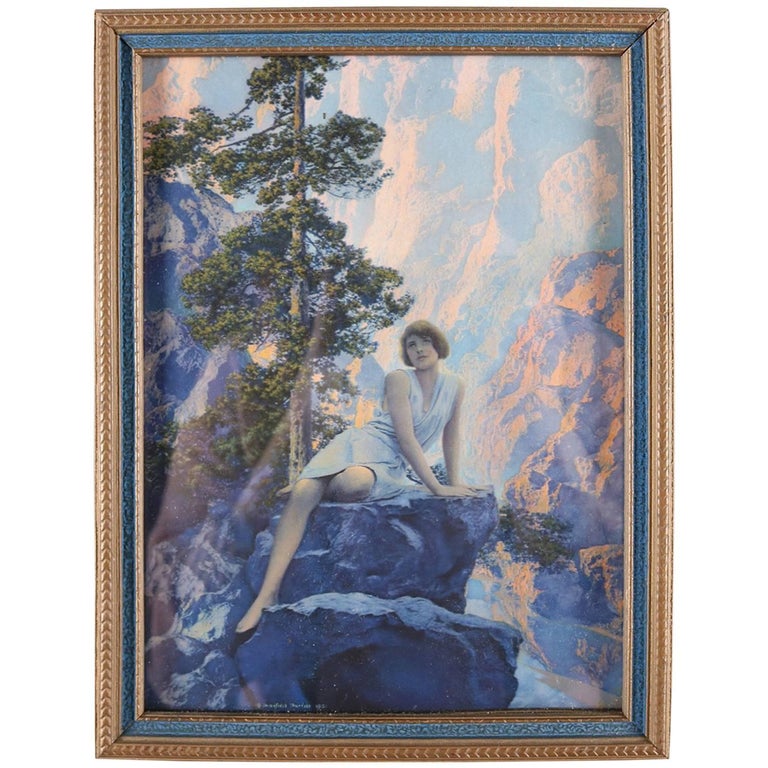 Art Deco Print of "Solitude" after Original by Maxfield Parrish, Framed