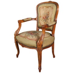 Vintage French Louis XV Classical Style Maple and Tapestry Fauteuil, circa 1900