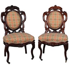 Pair of Antique Meeks School Victorian Carved Rosewood Side Chairs, circa 1880