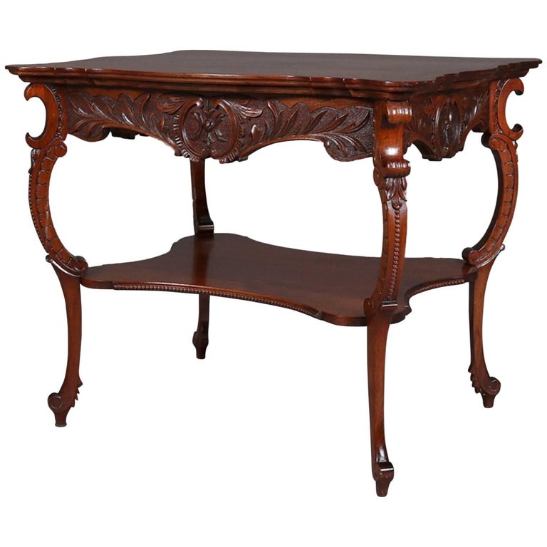 Oversized Antique Victorian Carved Mahogany Lamp Stand, Early 20th