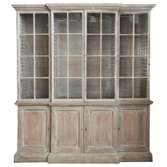 Antique French Continental Pickled White Wash Breakfront