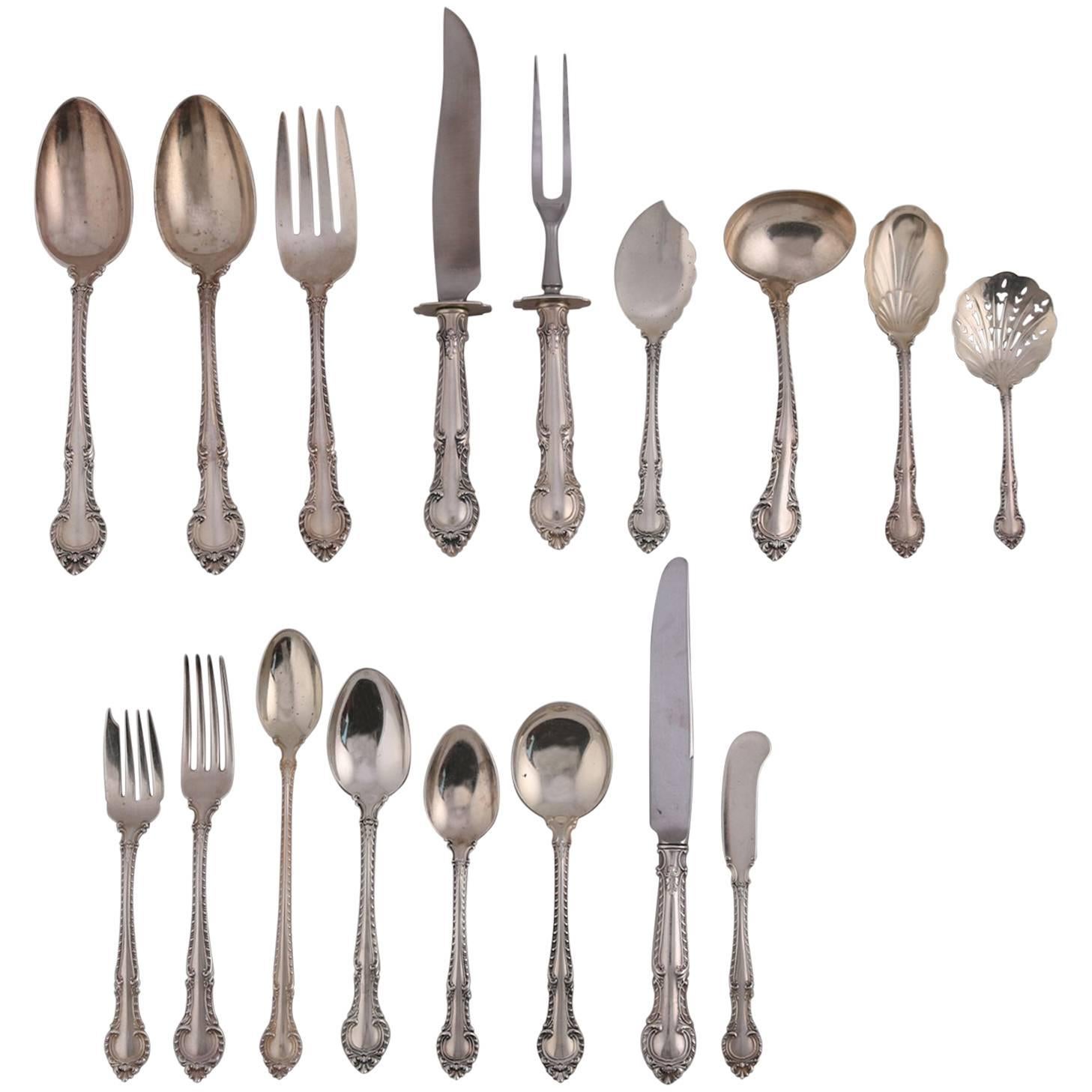 91 Pc Set Sterling Silver Flatware "English Gadroon" by Gorham, 20th Century