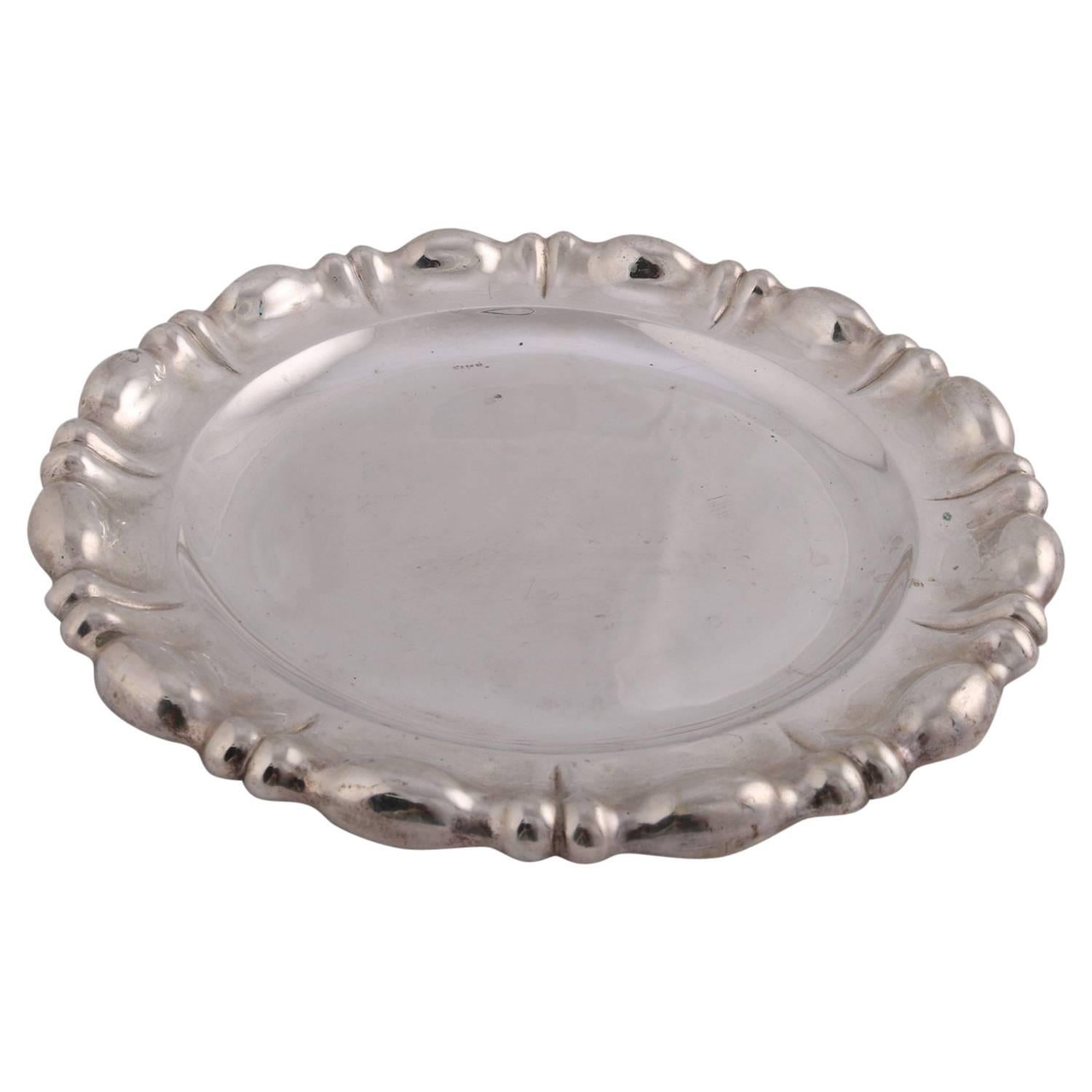 German .840 Silver Hand-Hammered Repousse Platter, Augsburg, 19th Century