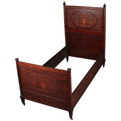 Antique Dutch Marquetry Satinwood Inlaid Mahogany Twin Bed by Geo. C. Flint & Co.