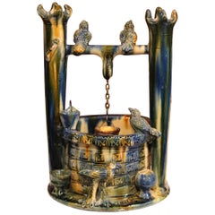 Late 19th Century French Hand-Painted Barbotine Well with Birds from Vallauris