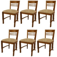 Set of 6 French Oak Slat Design Side Chairs