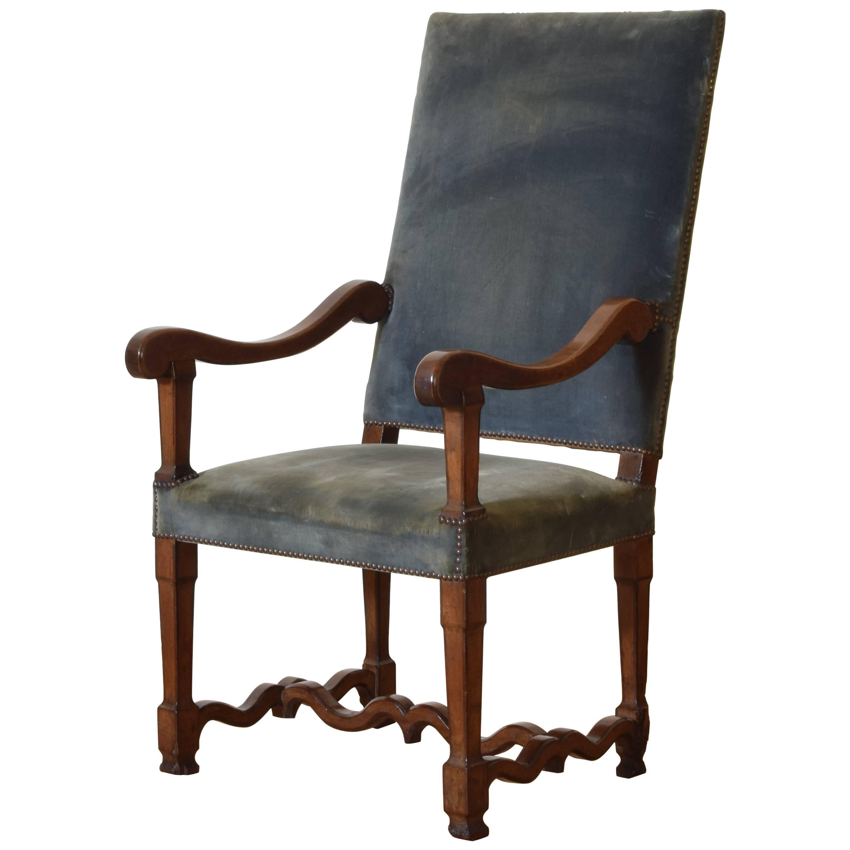 French Louis XIV Period Carved Walnut Fauteuil, 18th Century