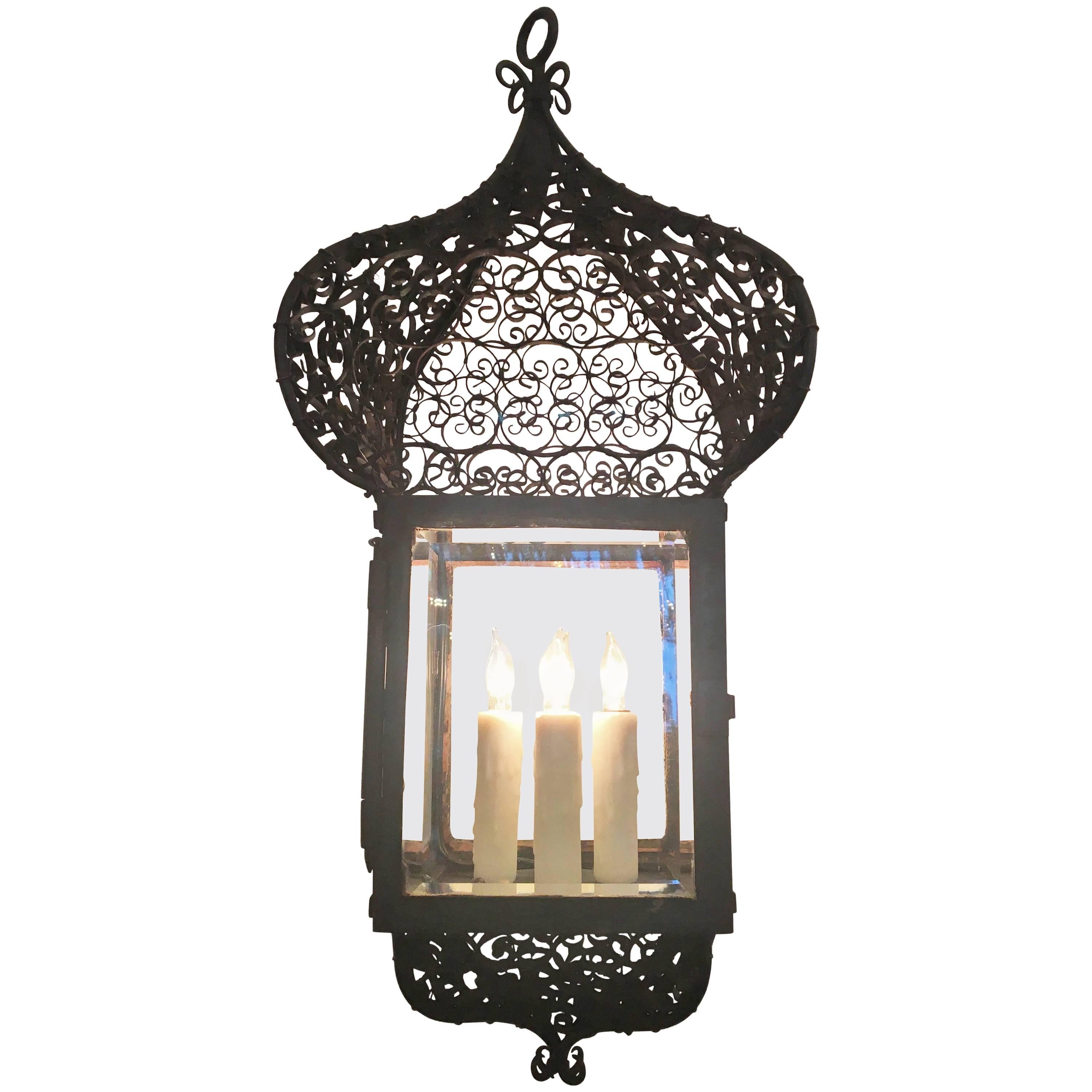 19th Century French Moroccan Iron Lantern For Sale