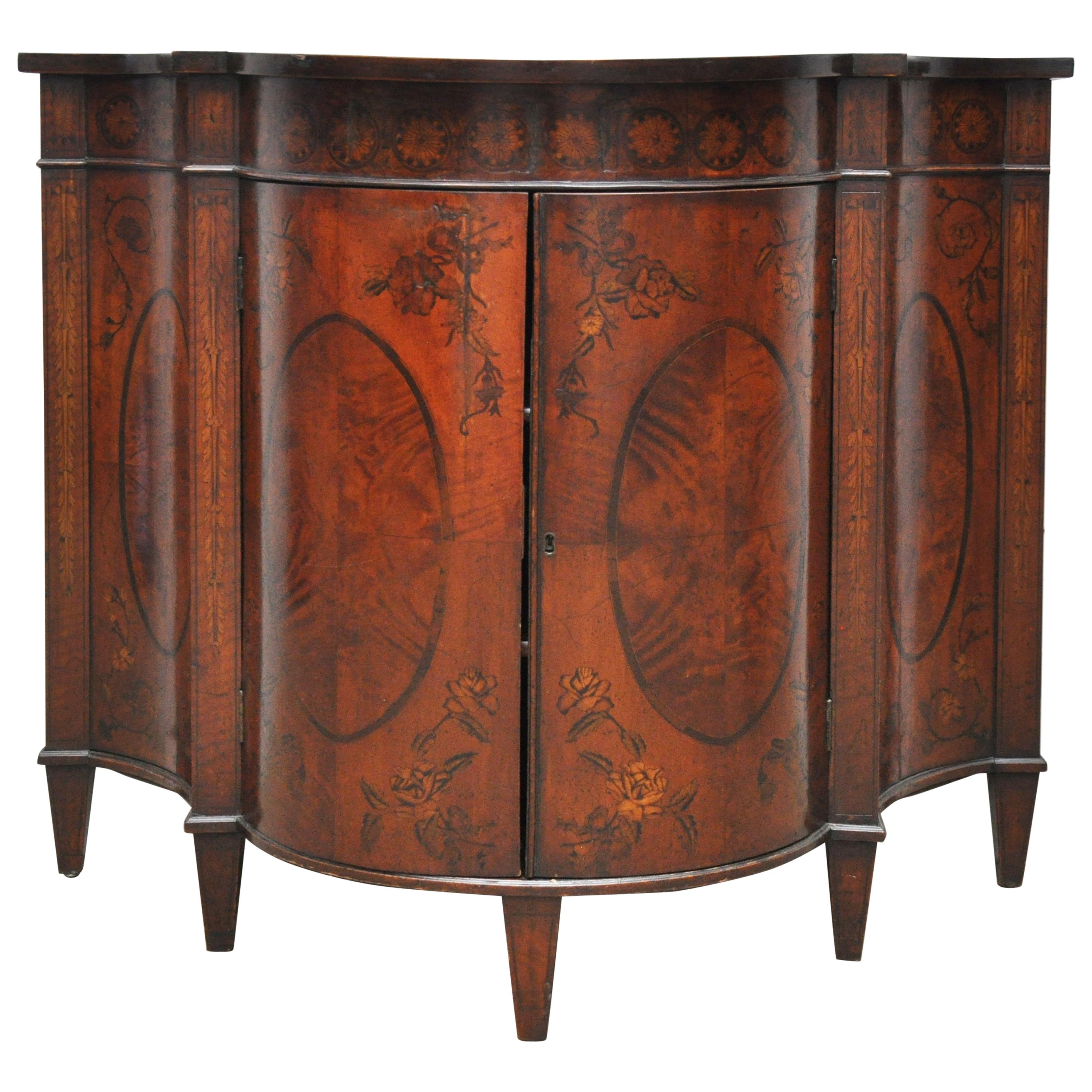 Serpentine Mahogany Inlaid Curved Cabinet For Sale