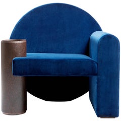 'Valsusa' Armchair in Blue Velvet and Leather by POOL